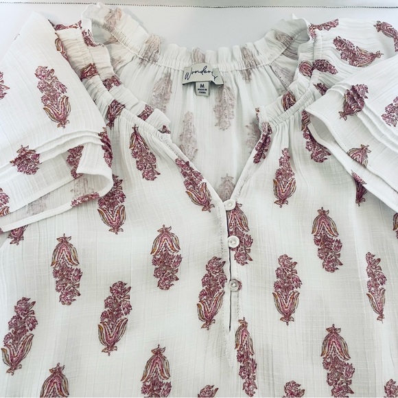 Wonderly Womens Top Blouse Raglan Sleeves Gathered to Neck Size Medium Vee Neck - Picture 8 of 16